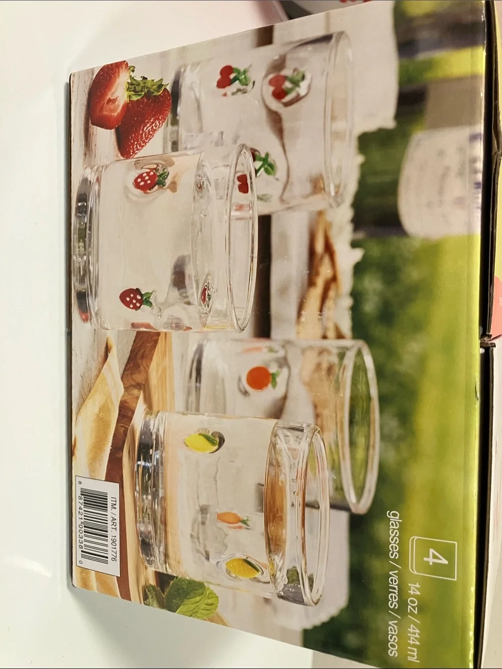 Fruit Icon Tumbler Glasses - Set of 4 (Mixed Fruit Pattern) 14 oz each